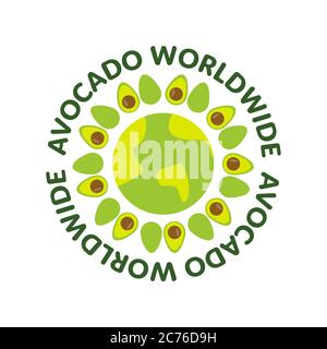 Avocado worldwide design for t-shirt. Avocado earth isolated illustration. Vegan t-shirt design Stock Vector