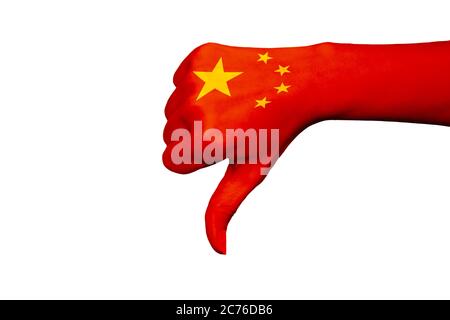 China flag showing thumb down on white isolated background Stock Photo