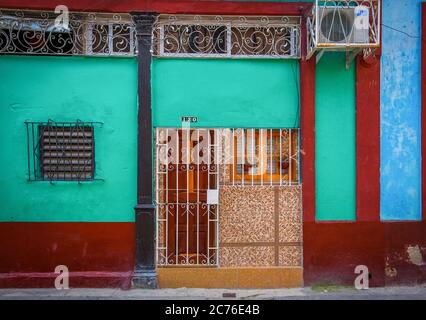 Havana, Cuba, July 2019, close up of a colourful house wall in the old part of the city Stock Photo