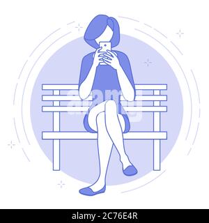 girl sitting on bench in park chatting Stock Vector