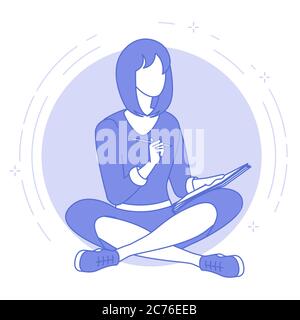 The best place for remote work. Young woman is working outsourced. lat design vector illustration, ready to animation vector concept for web site, pre Stock Vector