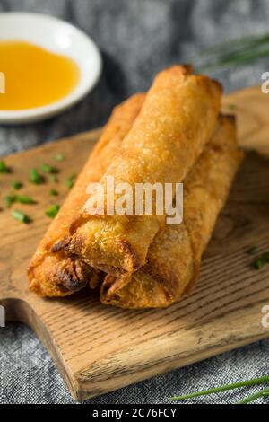 Homemade Chinese Vegetable Egg Rolls with Dipping Sauce Stock Photo