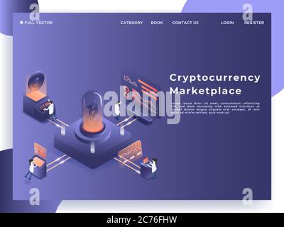 People are processing the graphic chart analytics data of cryptocurrency. 3D vector isometric illustration. Stock Vector