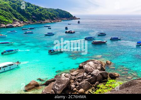 View Point of Similan Islands, beautiful white sand beach and turquoise water of Andaman Sea, Phangnga, Thailand. View of nice tropical beach.Travel s Stock Photo