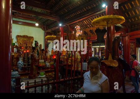 Interior Temple at Hoan Kiem lake Stock Photo