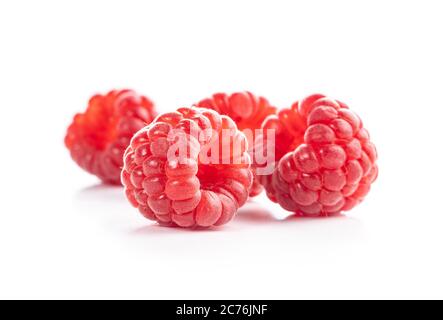 Ripe red raspberries isolated on white background. Stock Photo