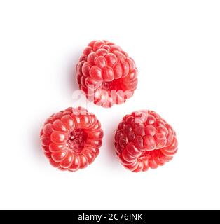Ripe red raspberries isolated on white background. Stock Photo