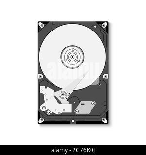 Hard disk drive HDD isolated on white background, vector illustration Stock Vector
