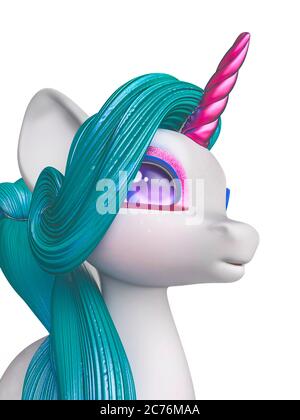 unicorn cartoon id profile side view in white background, 3d illustration Stock Photo