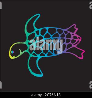 Gradient color illustration of a wise tortoise. Swimming turtle in motion with ornament. Stock Vector