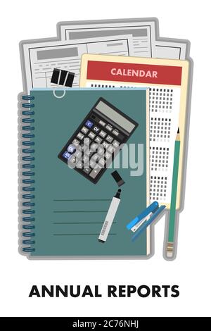 Preparation of annual reports to any regulatory authorities. Calculation of taxes, registration of declarations. Checking counterparties and identifyi Stock Vector
