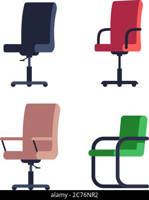 Colorful office chairs semi flat RGB color vector illustration set. Variety of armchair for desk. Different workplace seats. Household furniture isola Stock Vector