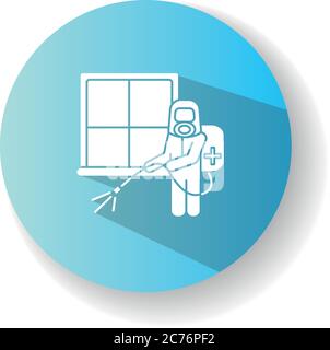 Room fumigation turquoise flat design long shadow glyph icon. Home decontamination, professional disinfection service. Chemical sterilization. Cleaner Stock Vector