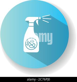 Antiseptic spray turquoise flat design long shadow glyph icon. Sterilization product, disinfectant. Home cleaning, housekeeping. Sprayer bottle with d Stock Vector