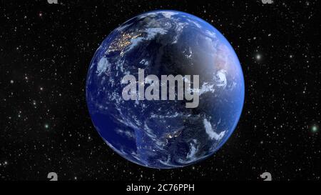 Planet Earth. The radiance of the cities of America. 3D rendering. Stock Photo