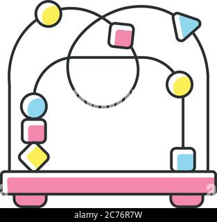 Bead maze toy RGB color icon. Roller coaster and labyrinth educational toys for kids. Shape and color recognition game. Infants amusement and activity Stock Vector