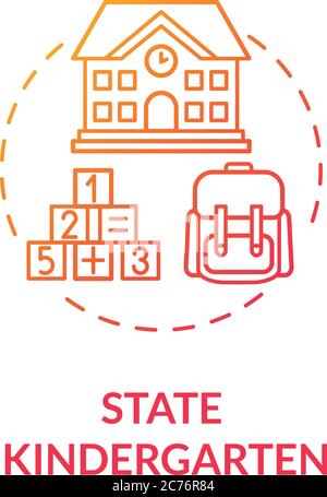 Kids state kindergarten concept icon. Toddlers public preschool. Childcare, Parenthood. Early childhood education idea thin line illustration. Vector Stock Vector
