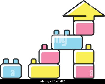 Construction toy RGB color icon. Building blocks. Colors and shapes learning toddlers toys. Children educational toys. Preschoolers amusement ideas. I Stock Vector