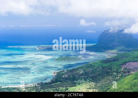 Aerial view of Le Morne Brabant peninsula. Mauritius landscape Stock Photo