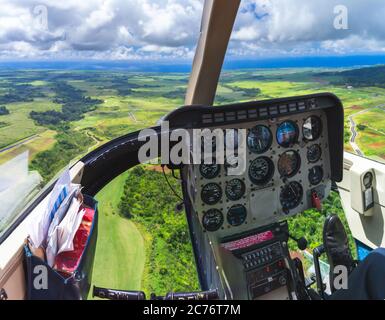 View of landscapes Mauritius from flying helicopter, Mauritius, Africa Stock Photo