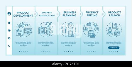 Product development onboarding vector template. Business justification. Pricing for sales. Responsive mobile website with icons. Webpage walkthrough s Stock Vector