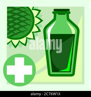 Vegetable oil. Vector. Natural cold pressed oil. No additives and pasteurization. Banner, graphic button for the site menu. Oil symbol for the product Stock Vector
