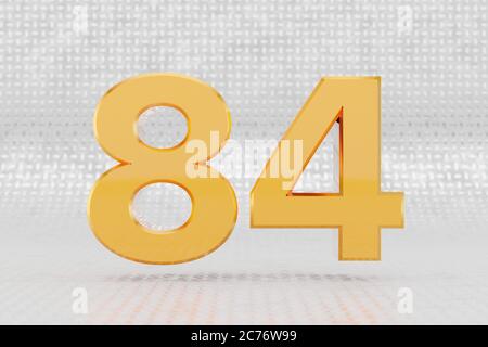Gold 3d number 84. Glossy golden number on concrete background ...