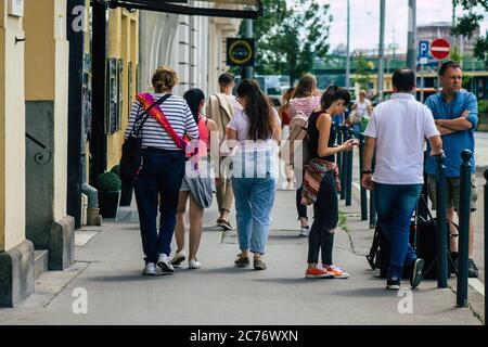 Budapest Hungary july 14, 2020 View of unidentified pedestrians walking in the historical streets of Budapest, the capital of Hungary and the most pop