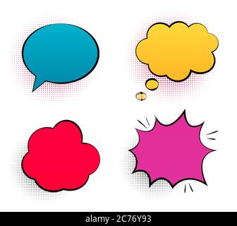 Retro empty comic  pop art speech bubbles set in Vintage design  with black halftone shadows. Vector Illustration Stock Vector