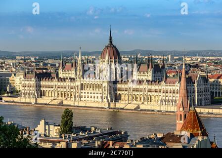 The neo-gothic Hungarian parliament building in Budapest during the day Stock Photo