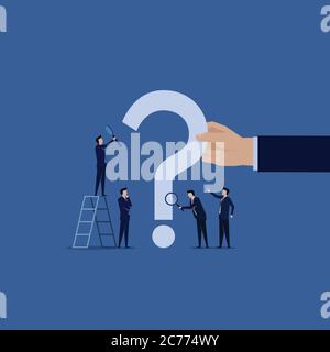 Frequently Asked Question. Business team search with magnify on the question marks. Stock Vector
