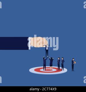 Right man on the right place. New manager for business team on the target. Business Landing Page Template. Stock Vector