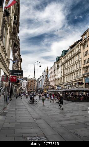 VIENNA, AUSTRIA - JULY 02, 2020: Famous Boulevard Am Graben With Shops And Tourists In The Inner City Of Vienna In Austria Stock Photo