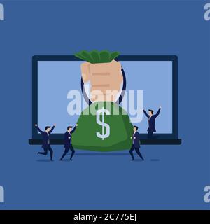 Business team problem solving make a ball than cube to push. Illustration For Wallpaper, Banner, Background, Infographic, Book, And Web Landing Page. Stock Vector