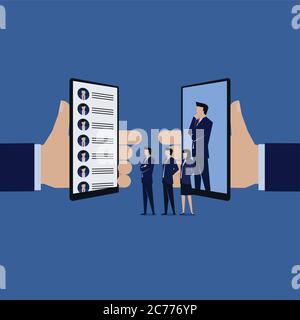 Business team interview resume online application. Business Landing Page Template. Stock Vector