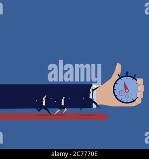 Business flat vector concept team time management run to stopwatch. Business landing page template. Stock Vector