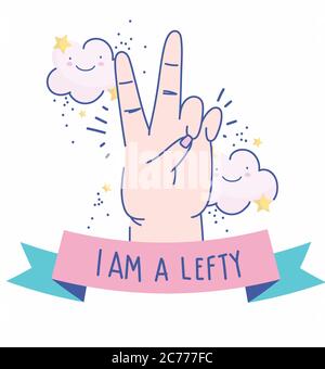 left handers day, hand with peace and love gesture cartoon celebration vector illustration Stock Vector
