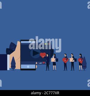 Business team give thumb and love for rating of videos. Stock Vector
