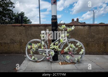 Ghost Bike roadside memorial in east London, UK Stock Photo