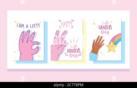 left handers day, hand cartoon celebration lettering design banner vector illustration Stock Vector