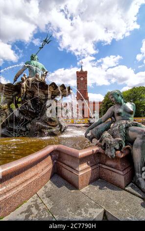 Berlin, Germany, 06/14/2020: The Red City Hall (Rotes Rathaus) and Neptune Fountain in Berlin Stock Photo
