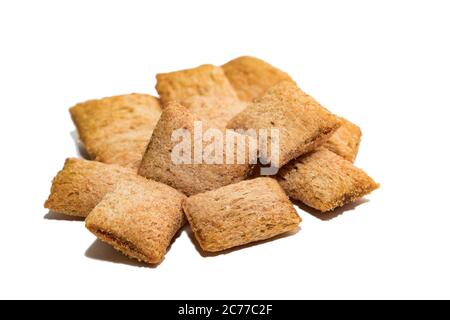 Dietary cereal pads on a white background. A bunch of cereal pads for diet food isolated on a white background Stock Photo