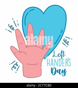 left handers day, open hand heart love cartoon celebration vector illustration Stock Vector