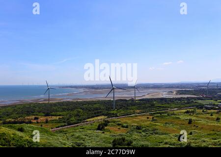 Coastal and Offshore Windmill farm near Miaoli County, Houlong Township Taiwan Stock Photo