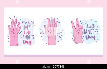 left handers day, hand lettering cartoon celebration vector illustration Stock Vector