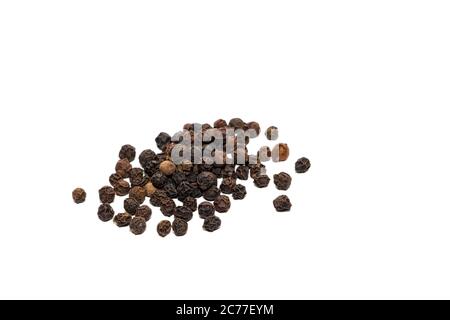 Dried black pepper peas Isolated on a white background. Dried black pepper seeds, spices for cooking Stock Photo