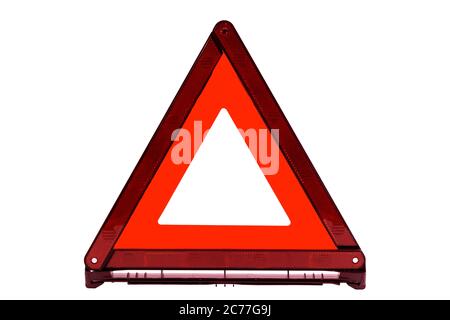 Red triangle sign, emergency stop sign, emergency warning sign isolate on white background Stock Photo