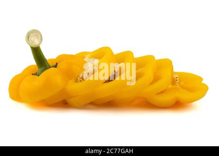 Slide fresh yellow bell pepper. Sweet pepper. Giant pepper. Isolate on white background. Save with clipping path. Stock Photo