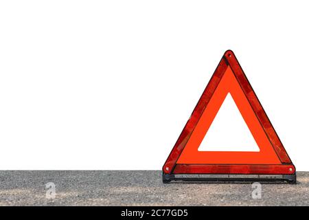 Red triangle, red emergency stop sign, red emergency symbol isolated on white background. With copy space for text or design. Stock Photo