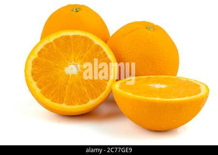 Fresh navel oranges isolated on white background. Save with clipping path. Stock Photo